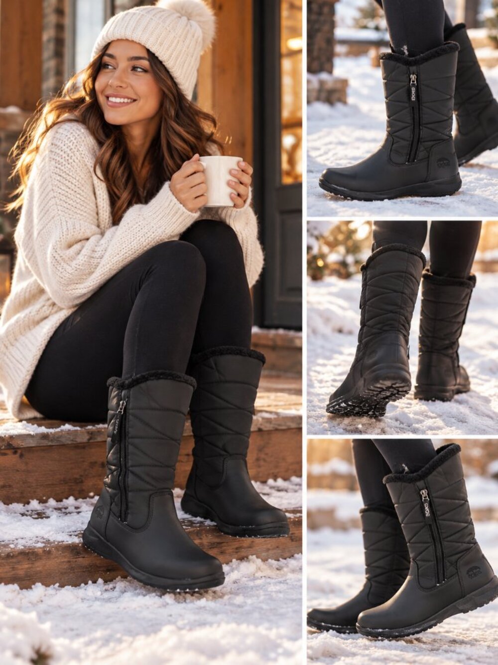 Totes Edgen Women's Winter Boots Size 10 Med Black Waterproof Quilted Faux Fur